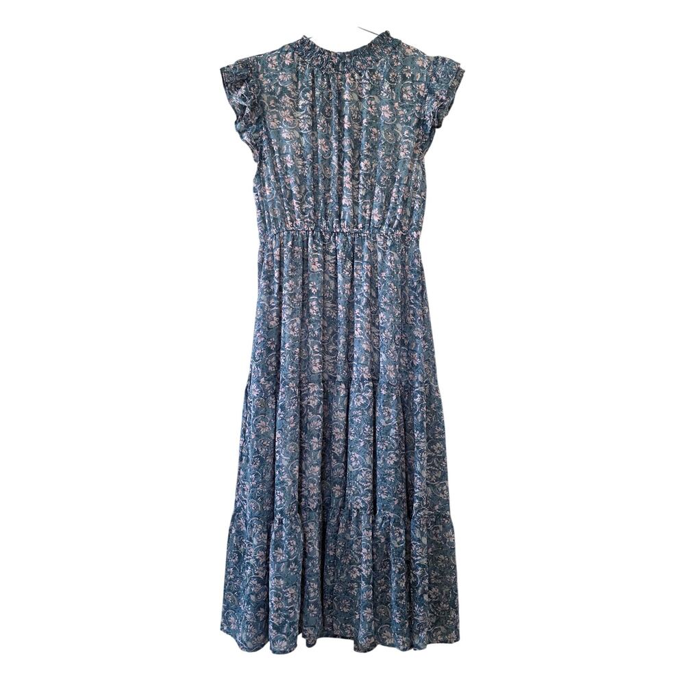 Hayden Los Angeles Floral Smocked Midi Dress Blue Gray Pink Womens Size S